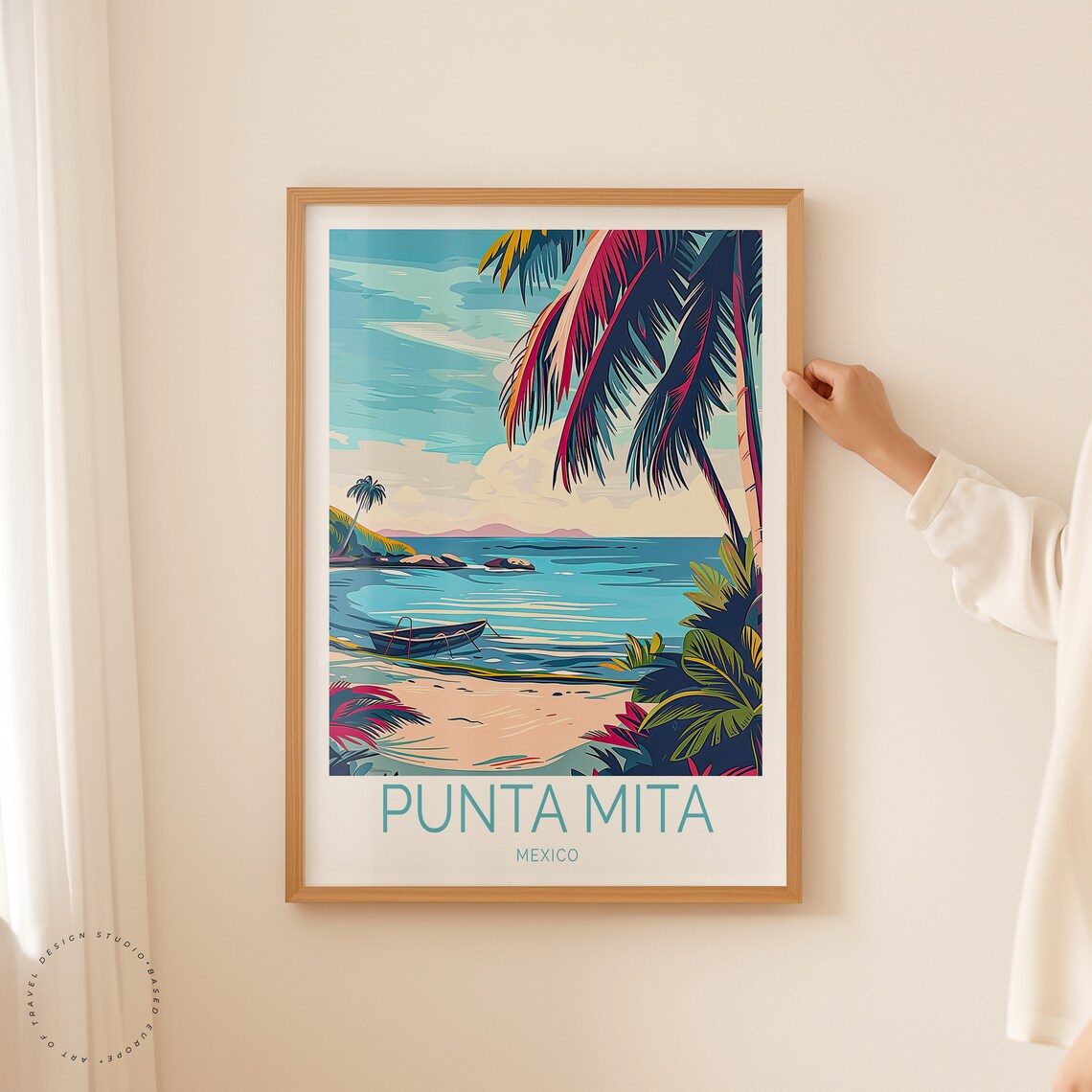 Punta Mita Mexico Secluded Beach Cove with Fishing Boat and Palms Poster - Image 2