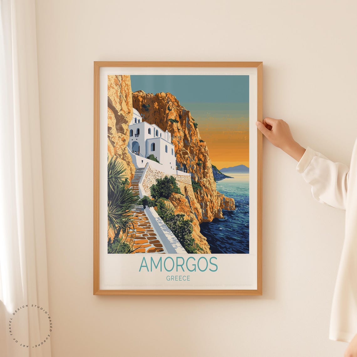Amorgos Greece Cliffside Monastery Aegean Sunset Travel Art Poster - Image 5