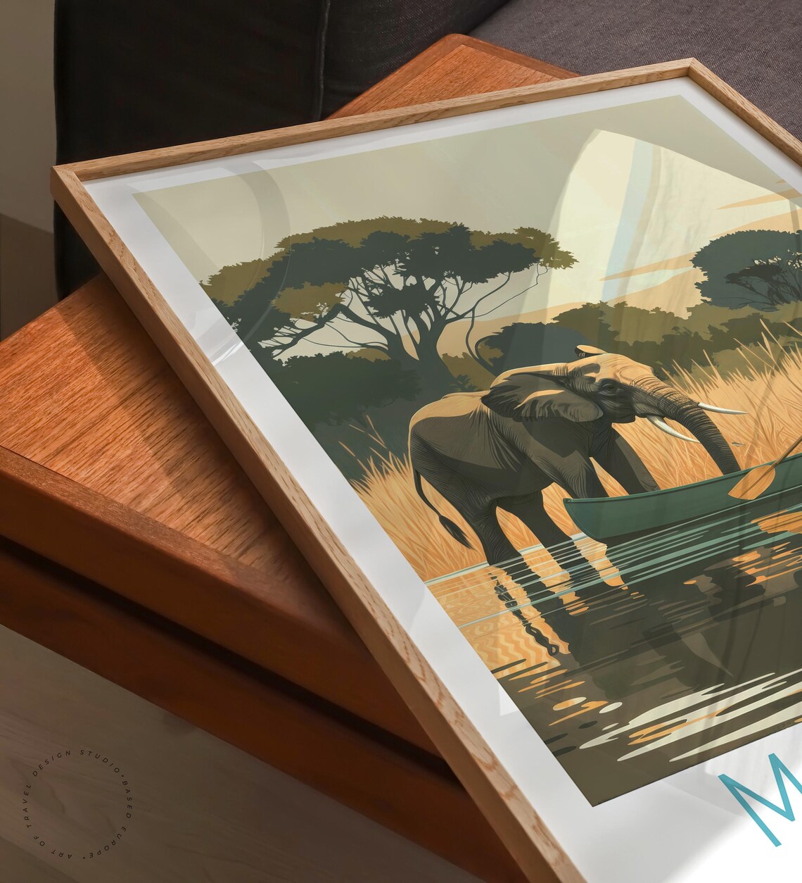 Mana Pools Zimbabwe Elephant Canoe Safari River Golden Sunset Poster - Image 6