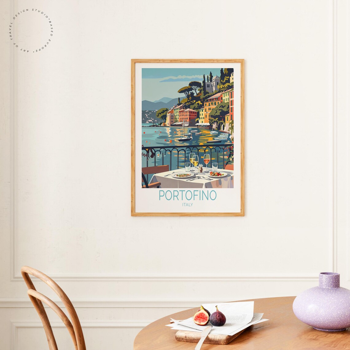 Portofino Italy Harbor Waterfront Dining Boats Hillside Travel Poster - Image 4