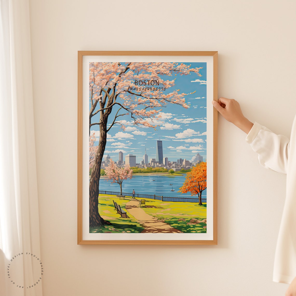 Boston Massachusetts Spring Park Pathway Cherry Blossoms Poster - Image 2