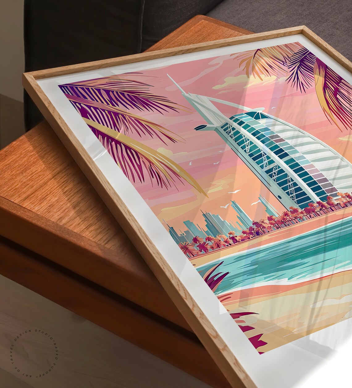 Dubai United Arab Emirates Burj Al Arab at a Pink Sunset Beach Poster - Image 3