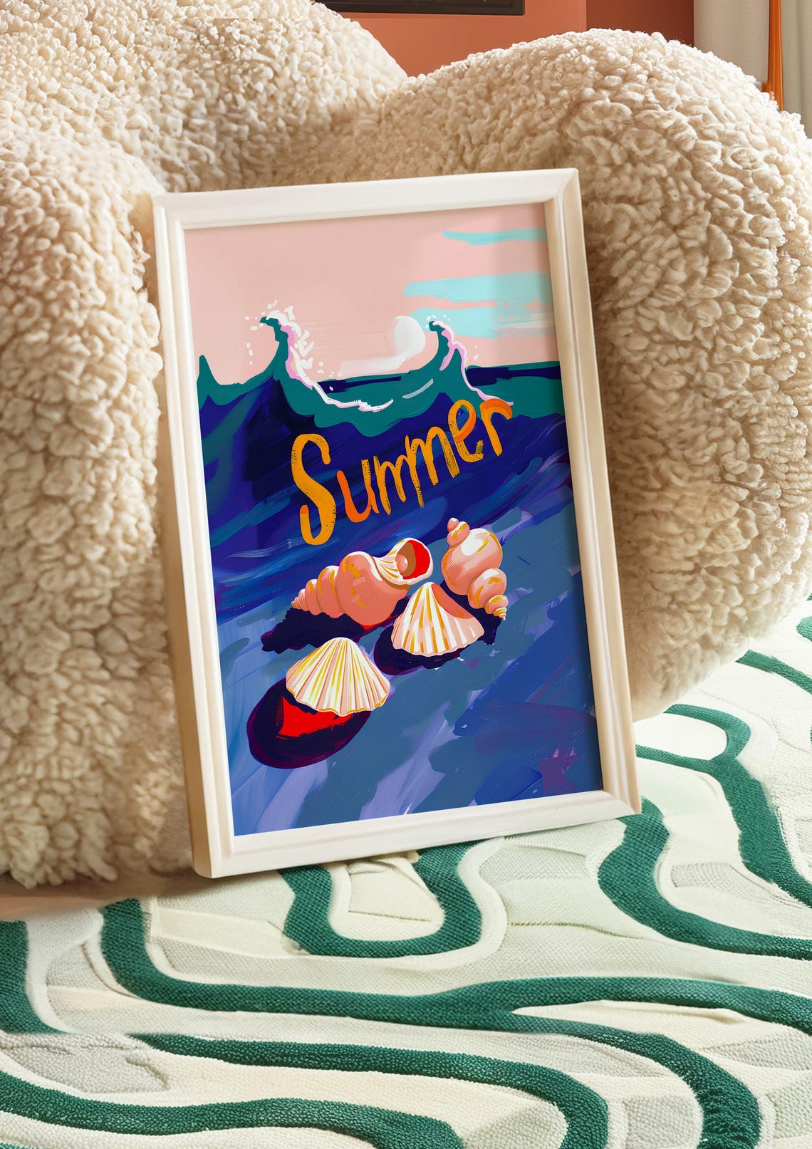 Summer Seashells Ocean Waves Colorful Coastal Beach Art Poster - Image 4