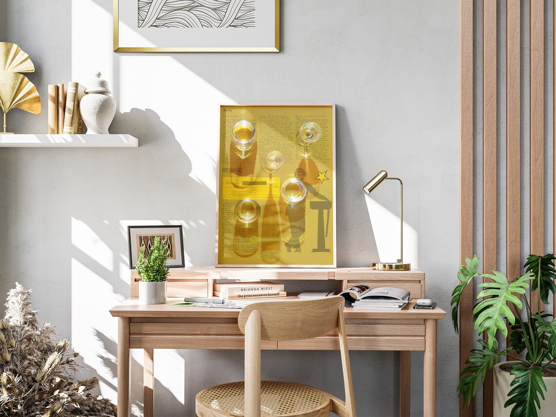 Retro Yellow Bar Poster with Beer Glasses on Vintage Newspaper - Image 4
