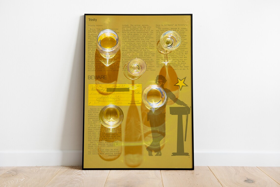 Retro Yellow Bar Poster with Beer Glasses on Vintage Newspaper - Image 3