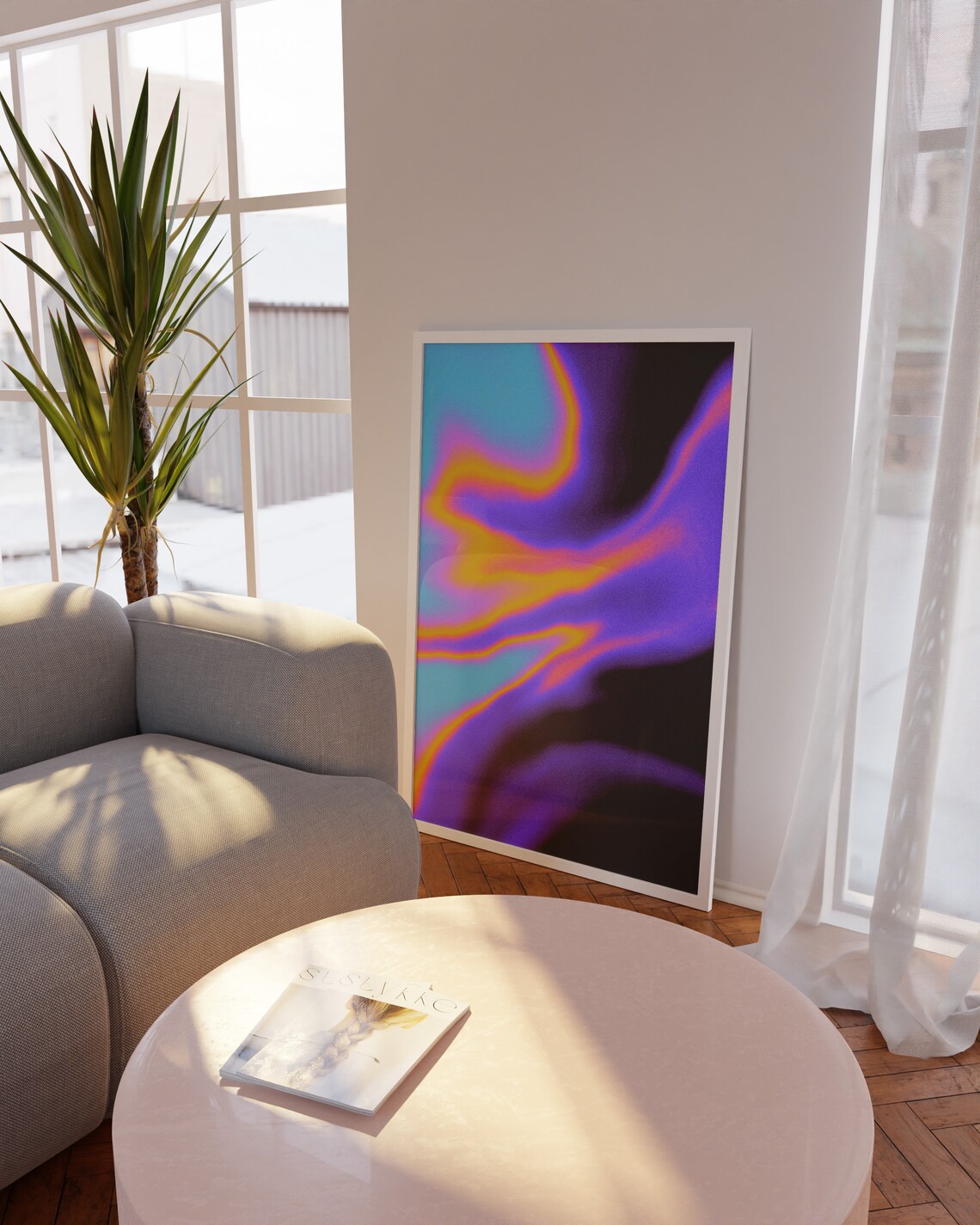 Electric Blue Purple and Orange Liquid Gradient Abstract Poster - Image 3