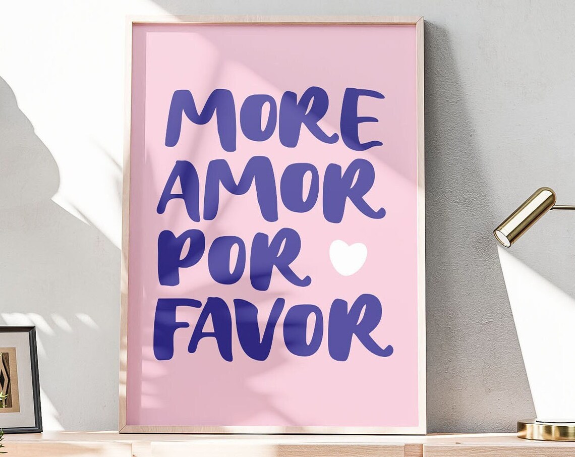 More Amor Por Favor Pink Purple Brush Script Love Quote Poster