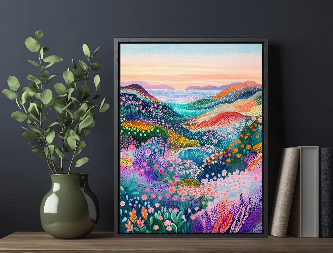 Wildflower Valley Sunset Abstract Colorful Pointillist Art Poster - Image 6
