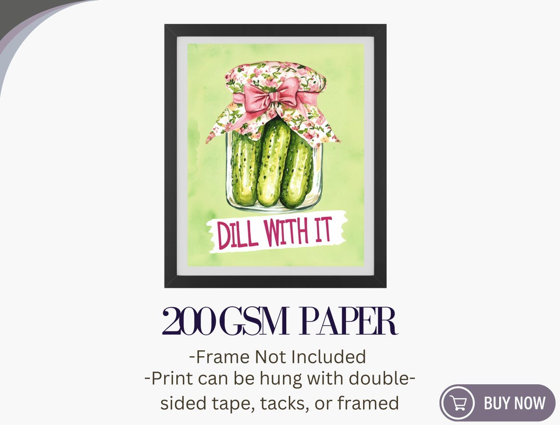 Dill With It Mason Jar Pickles Pink Bow Kitchen Humor Poster - Image 5