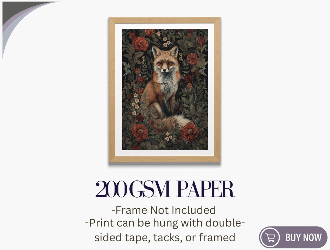 Red Fox Vintage Botanical Flower Garden Dark Morris Style Art Poster - Image 5