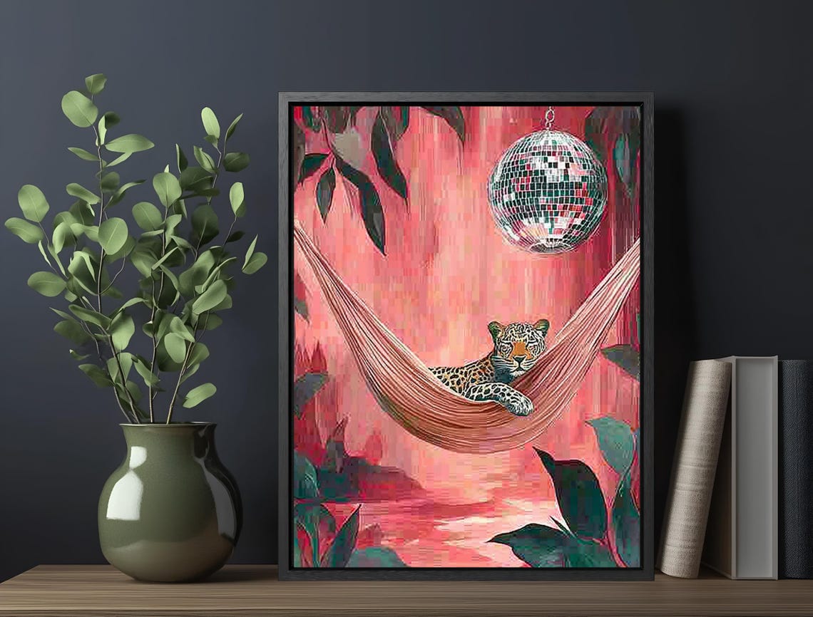 Leopard Pink Hammock Mirror Disco Ball Palm Jungle Eclectic Art Poster - Image 6