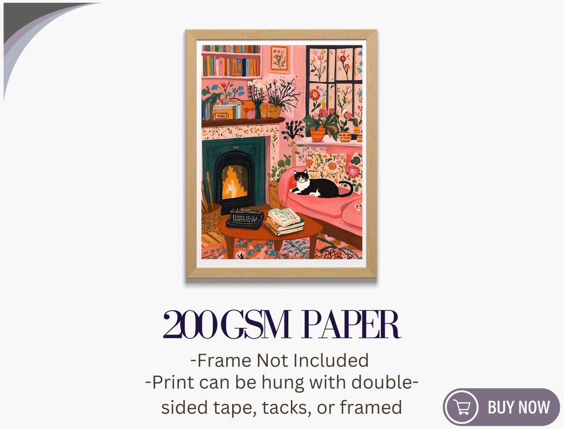 Henri Matisse Fireplace Print Matisse Inspired Cat Artwork Modern Floral Art For Cat Lovers Trendy Wall Decor - Image 5