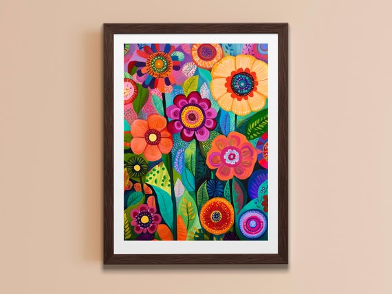 Maximalist Floral Print Flower Wall Art Dcor Bold Print For Living Room Whimsical Decoration Colorful Wall Dcor Gift