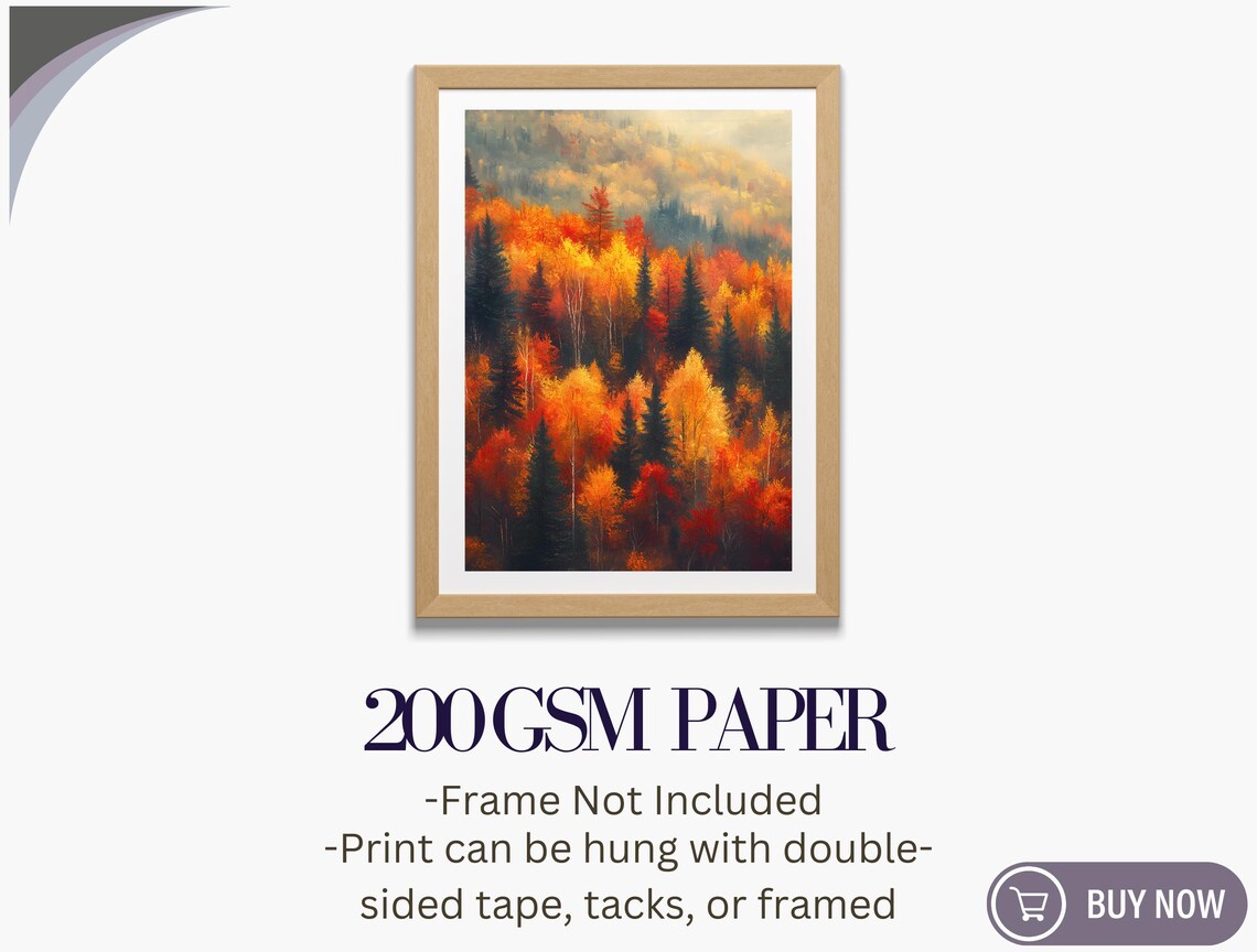 Autumn Forest Fiery Fall Foliage Misty Hills Landscape Art Poster - Image 5