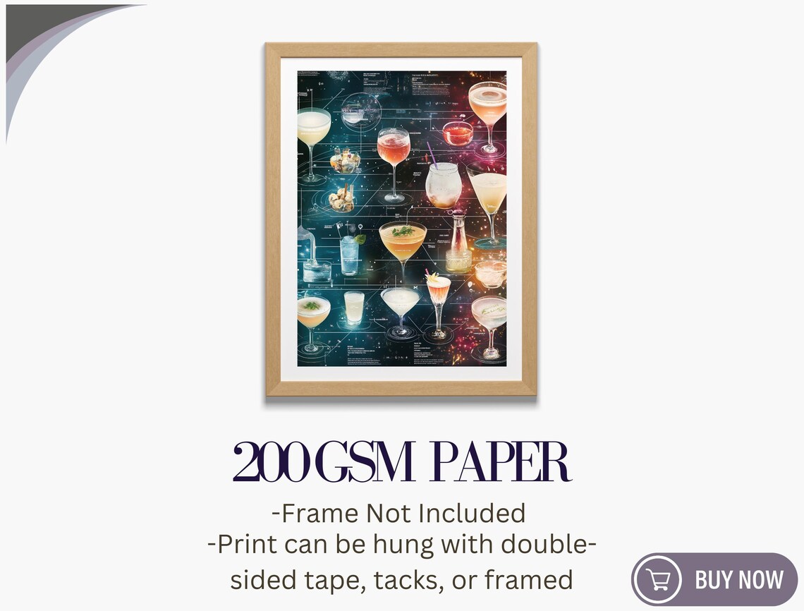 Cocktail Chart Guide Dark Constellation Bar Decor Drink Recipes Art Poster - Image 5