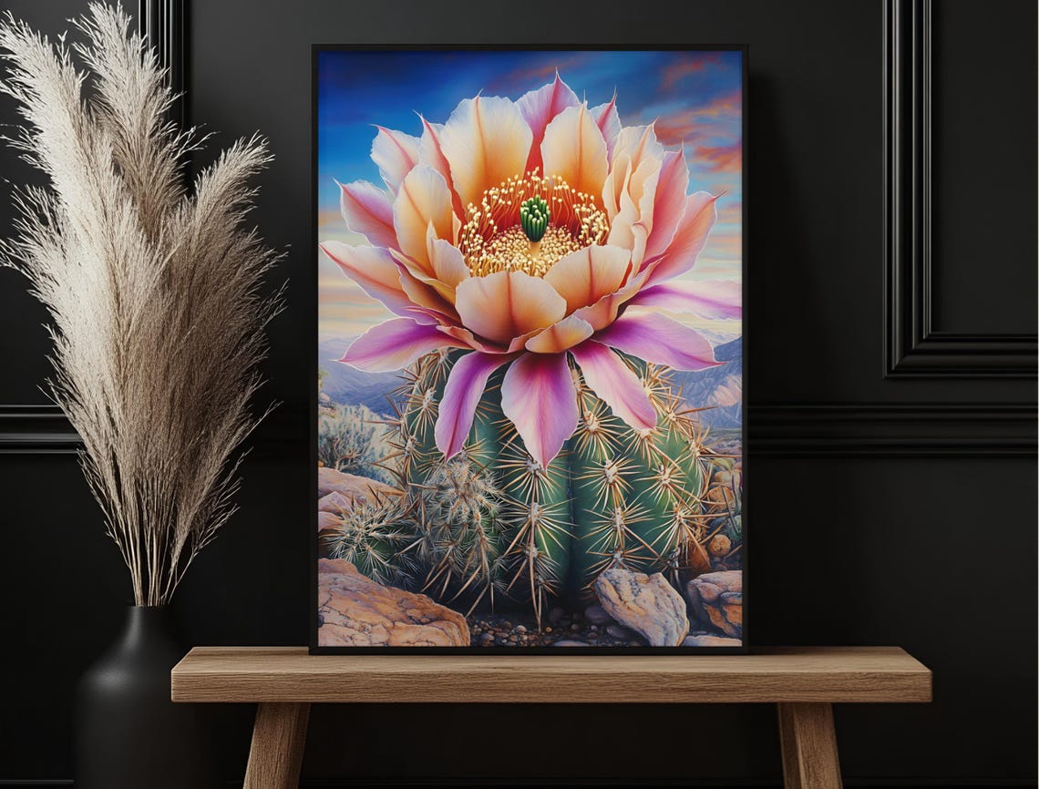 Giant Pink Cactus Blossom Close Up Desert Sunset Botanical Print - Image 6