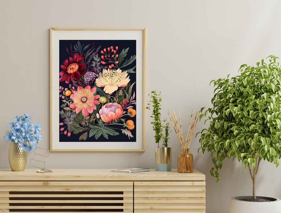 Moody Floral Art Vibrant Peony Print For Dark Botanical Decor Modern Interior Design - Image 3