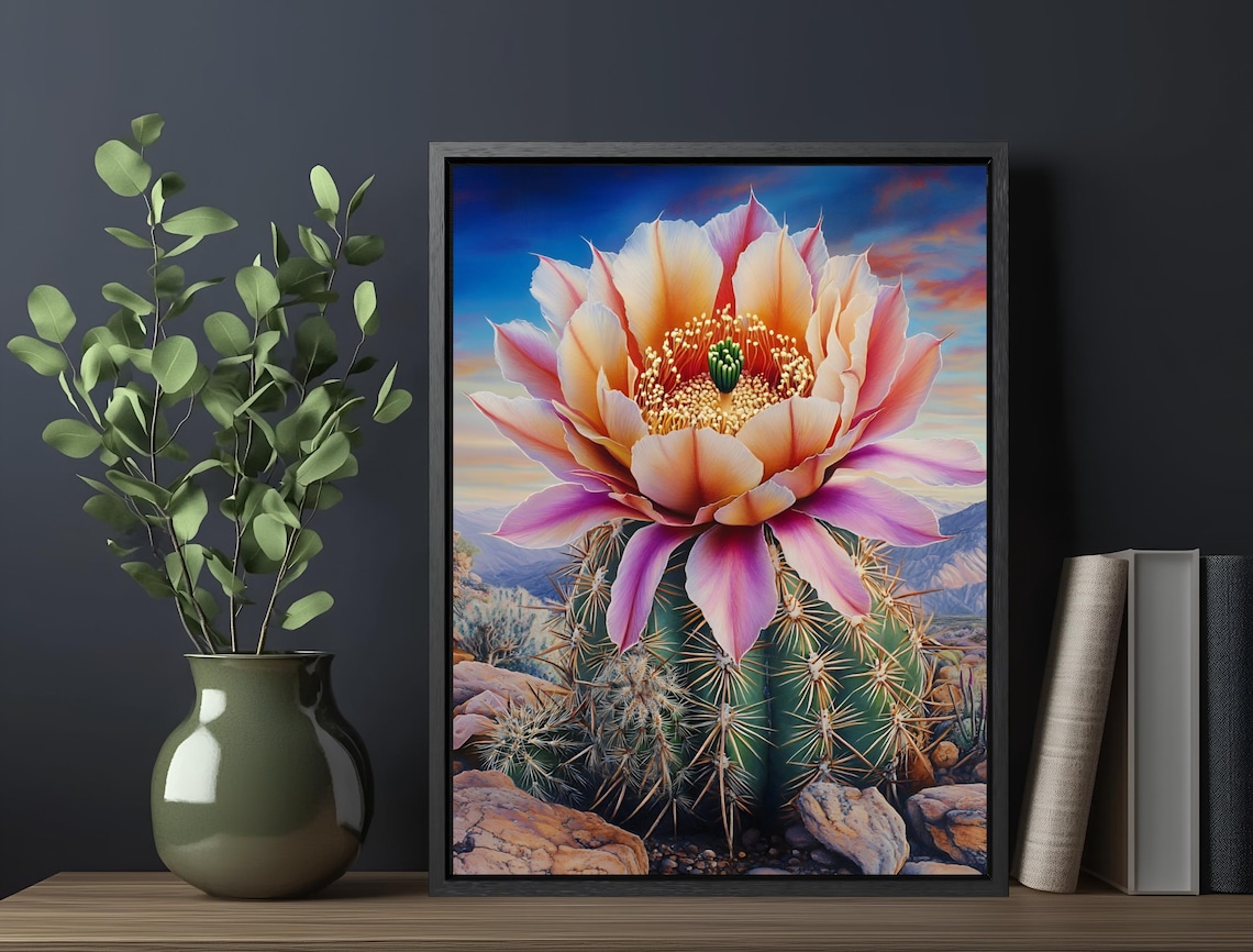 Giant Pink Cactus Blossom Close Up Desert Sunset Botanical Print - Image 5