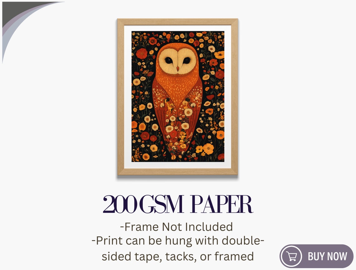 Barn Owl Among Autumn Flowers Moody Dark Floral Wall Art Print - Image 6