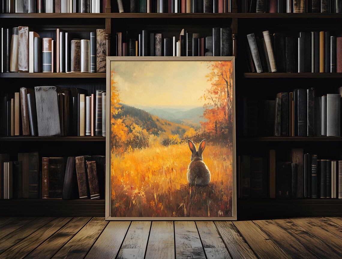 Rabbit Autumn Meadow Golden Fall Valley Vintage Wildlife Art Poster - Image 4