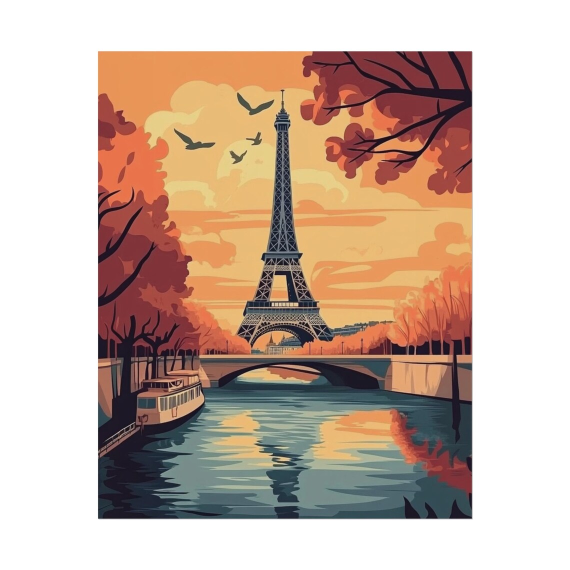 Paris Eiffel Tower Sunset Seine River Vintage Travel Art Poster Print - Image 2