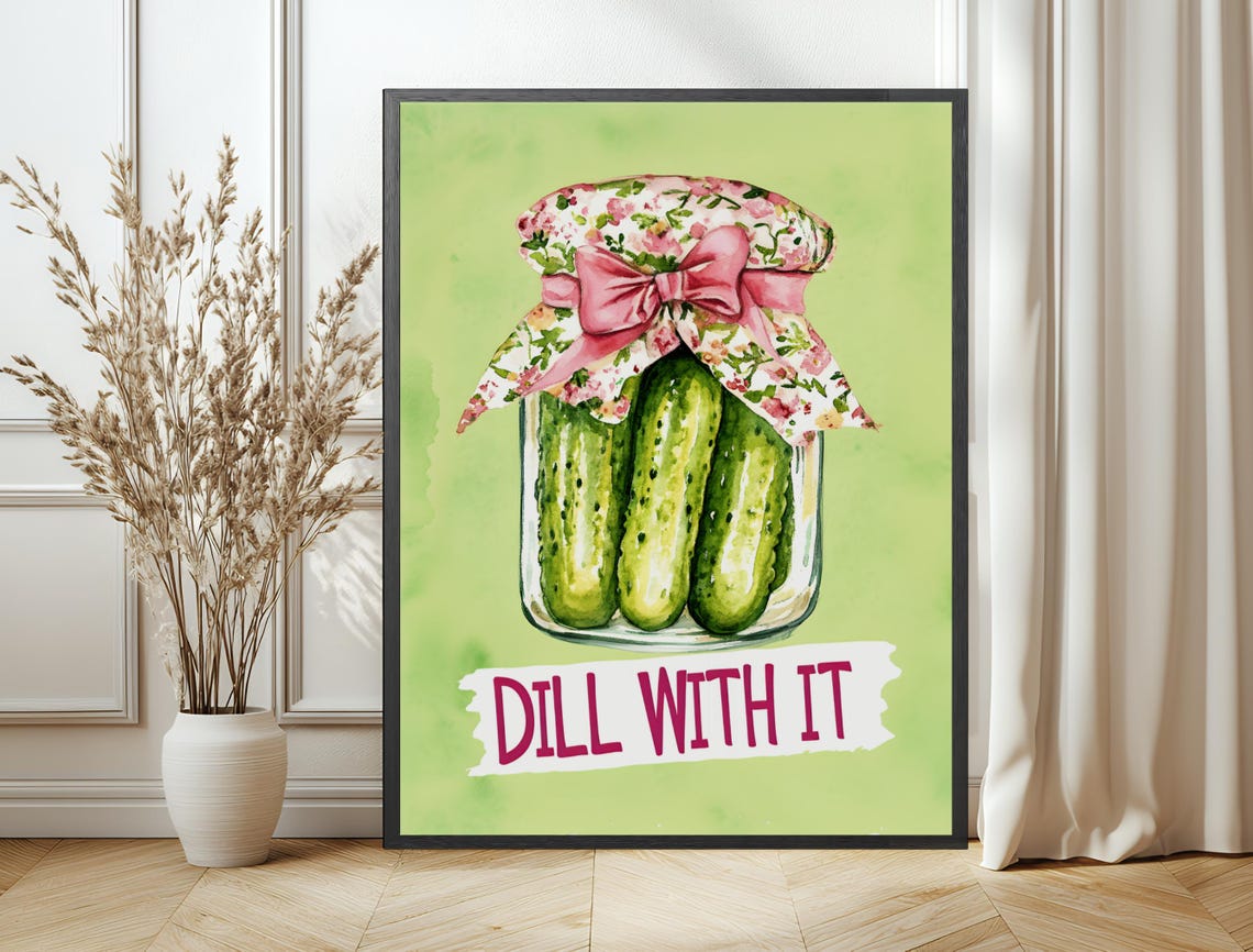 Dill With It Pickle Jar Green Background Funny Foodie Poster - Image 6