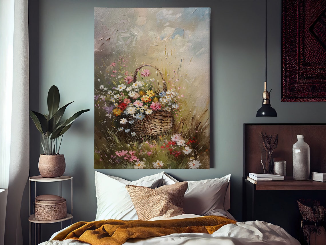 Wicker Basket Of Colorful Wildflowers Meadow Impressionist Art Poster - Image 2