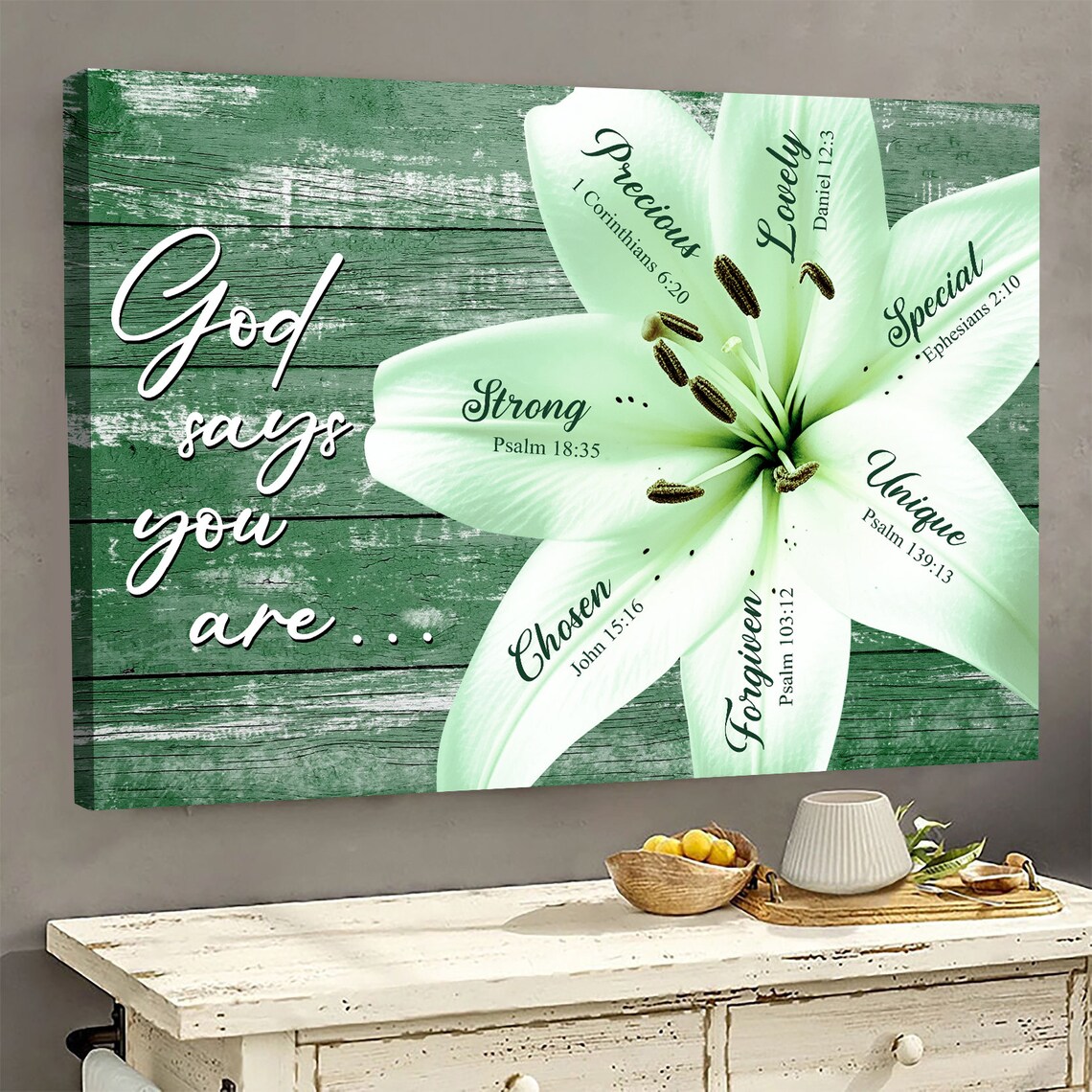 God Says You Are White Lily Flower Scripture Words Faith Canvas Wall Poster - Image 3