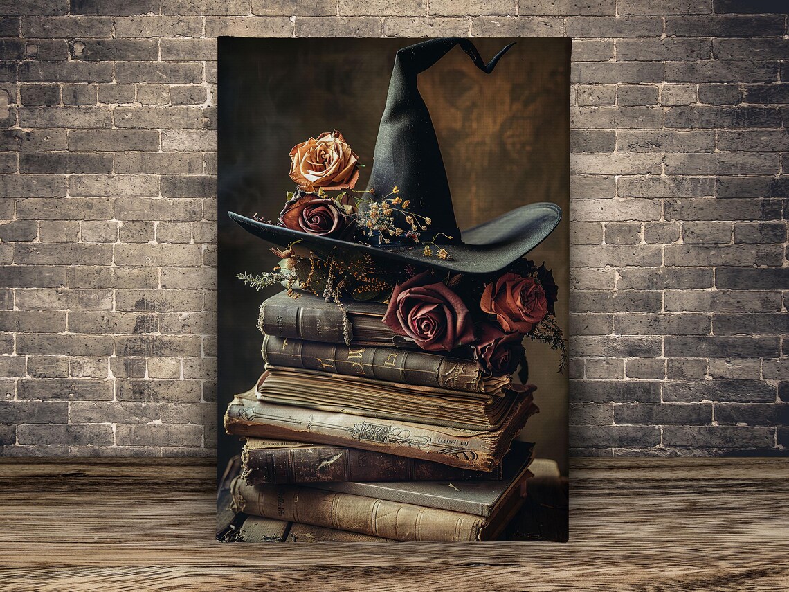 Vintage Witch Hat and Magic Books Halloween Poster - Image 2
