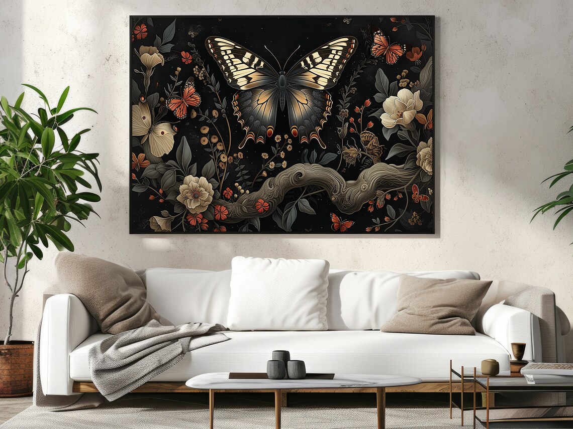 Swallowtail Butterflies And Blooms Dark Botanical Cottagecore Poster - Image 2