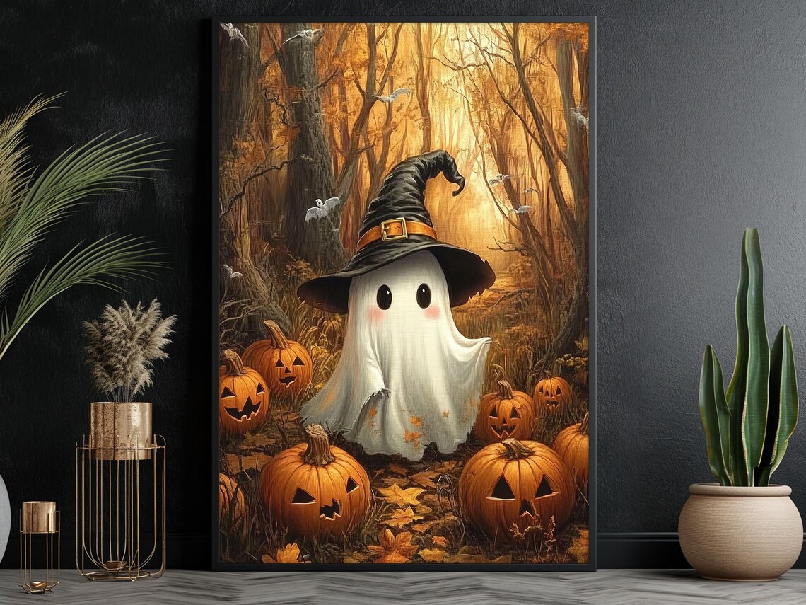 Vintage Cute Witchy Ghost Halloween Art Print - Image 6