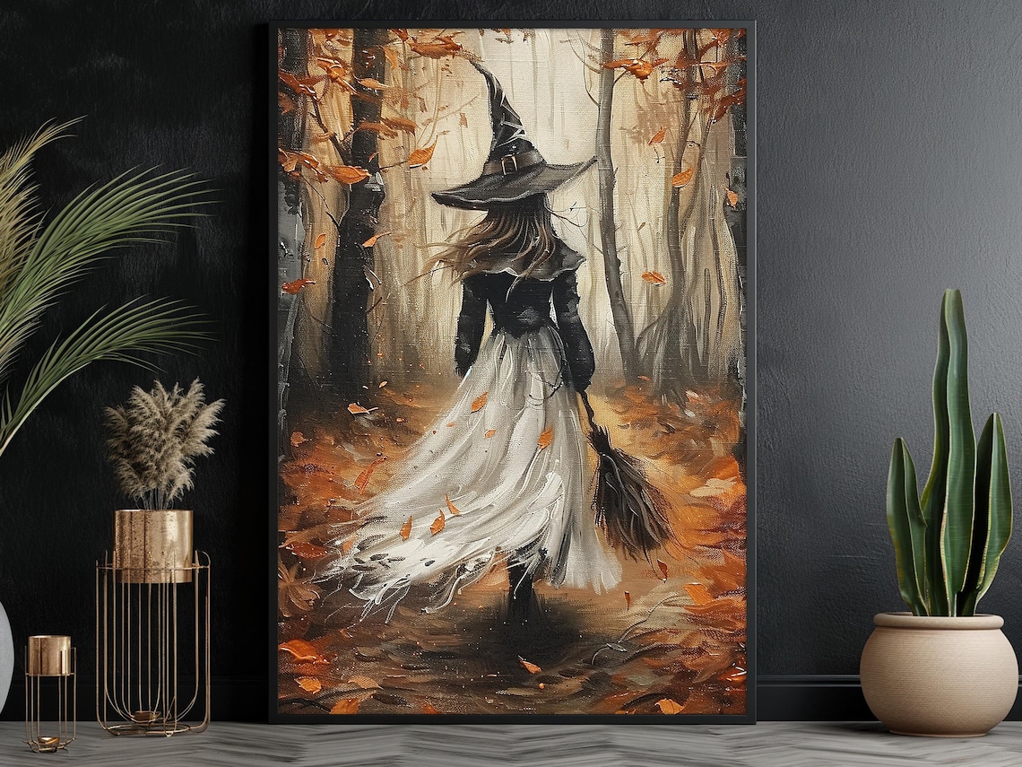 Autumn Young Witch in the Forest Halloween Poster