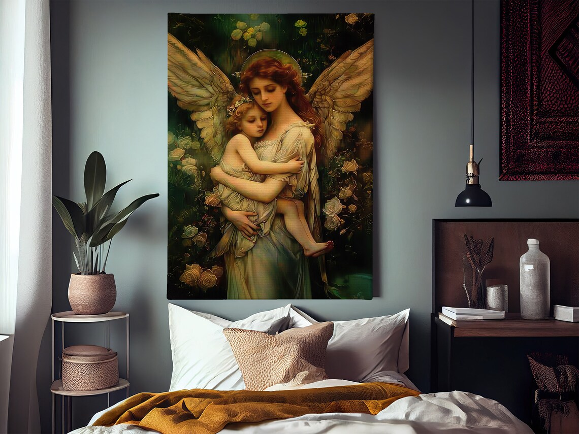 Mother Angel and Daughter Painting, Faith Poster Print - Image 2