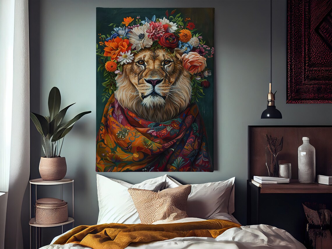 Matisse-Inspired Floral Lion, Vintage Animal Poster - Image 2
