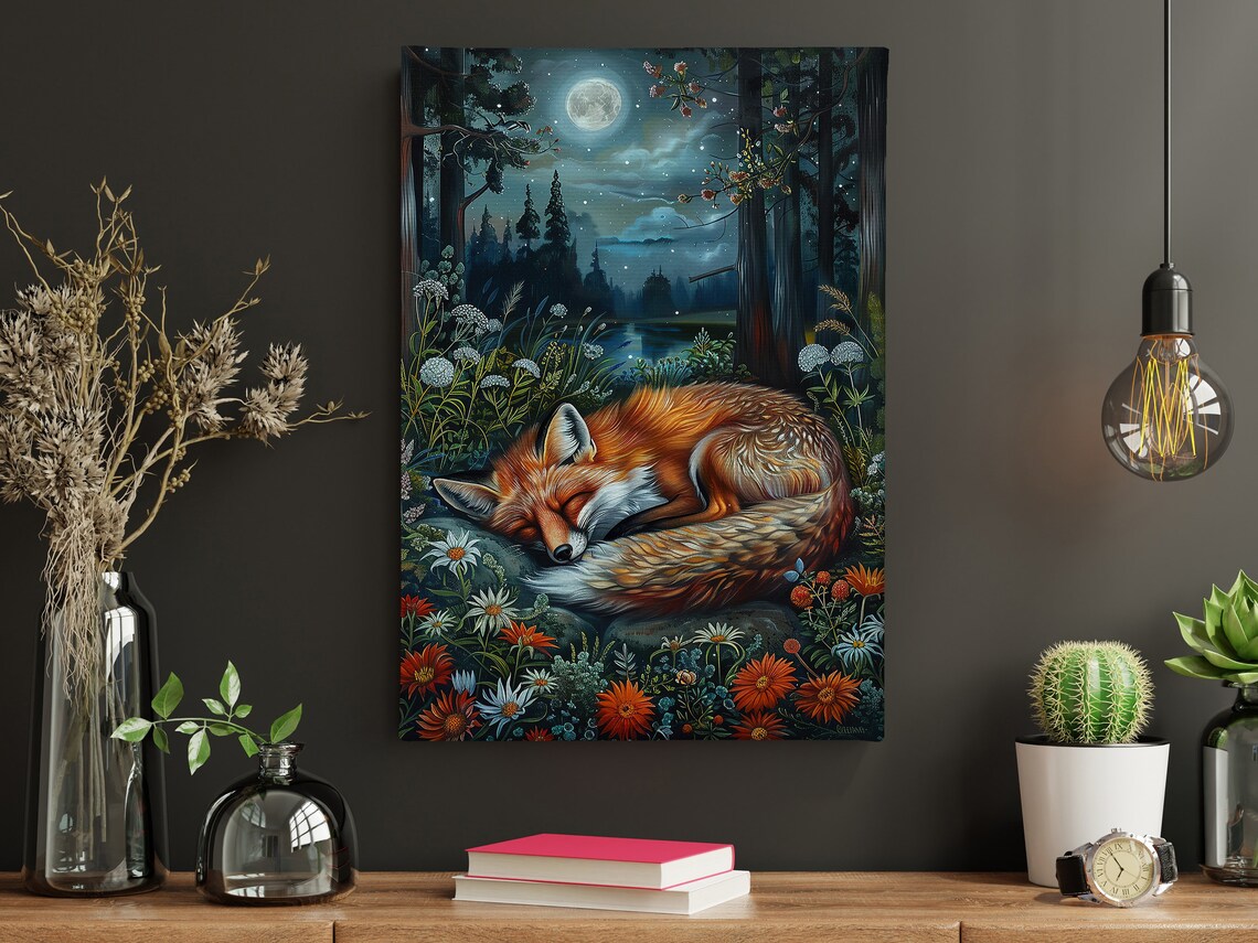 Wild Fox Sleeping In Forest Poster Print - Image 5