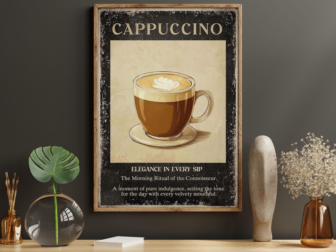 Vintage Cappuccino Art Print, Coffee Decor