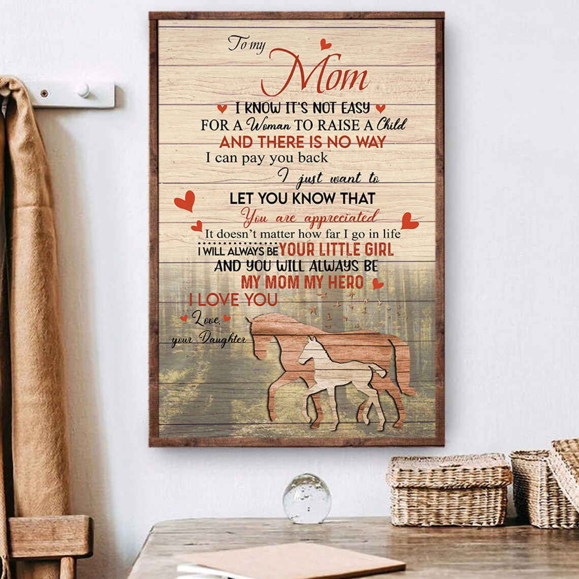 To My Mom Letter Mare and Foal Wood I Love You My Hero Gift Wall Art - Image 5