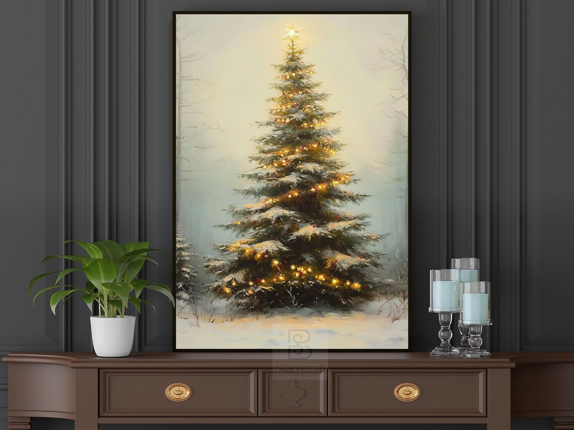 Vintage Christmas Tree Painting, Holiday Poster - Image 5