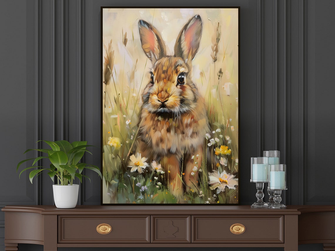 Rabbit Sitting In Wildflower Meadow Golden Light Nursery Animal Poster - Image 5