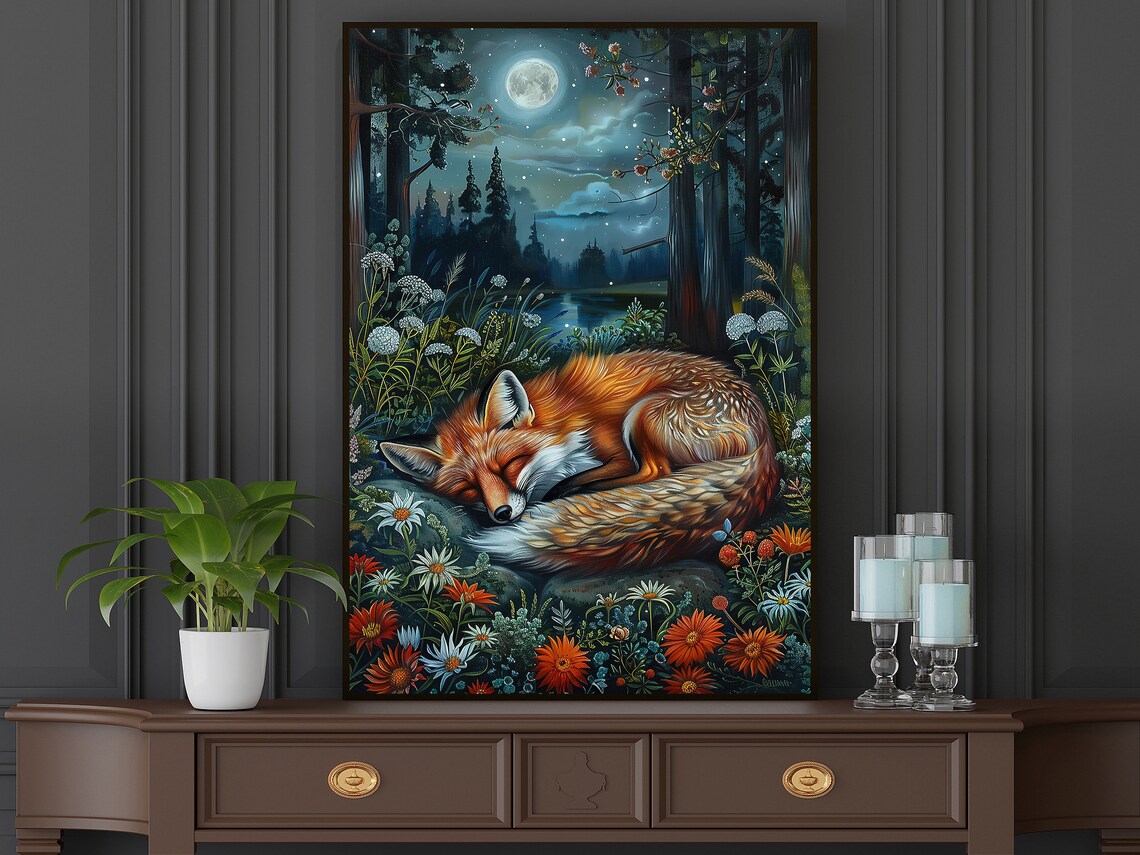 Wild Fox Sleeping In Forest Poster Print - Image 4