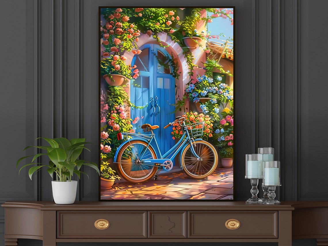 Vintage Countryside House Door Oil Painting Dreamy House Art Print Flowers Print Flowers Wall Art - Image 5