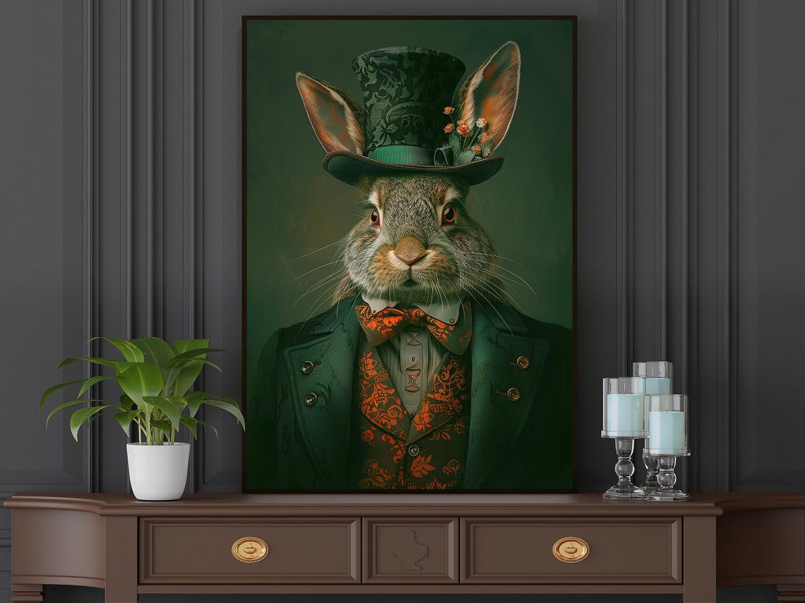Gothic Gentleman Rabbit Portrait In Top Hat Vintage Style Art Print - Image 3