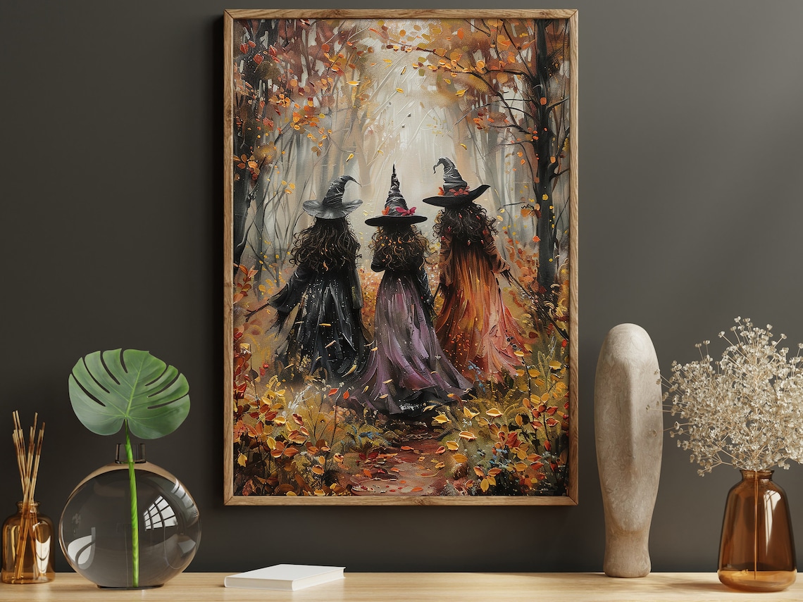 Three Witches In The Forest, Vintage Halloween Poster