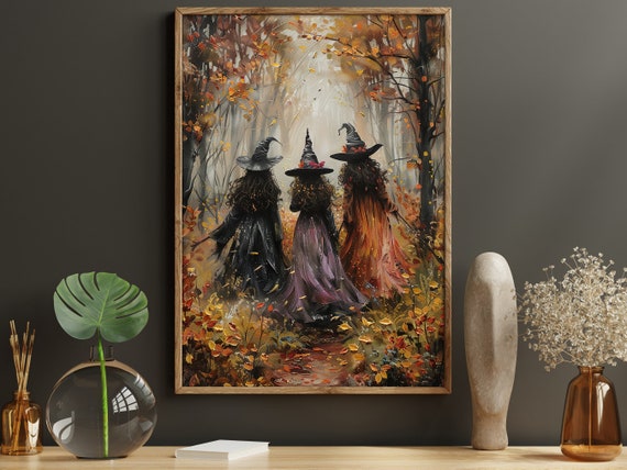 Three Witches In The Forest, Vintage Halloween Poster