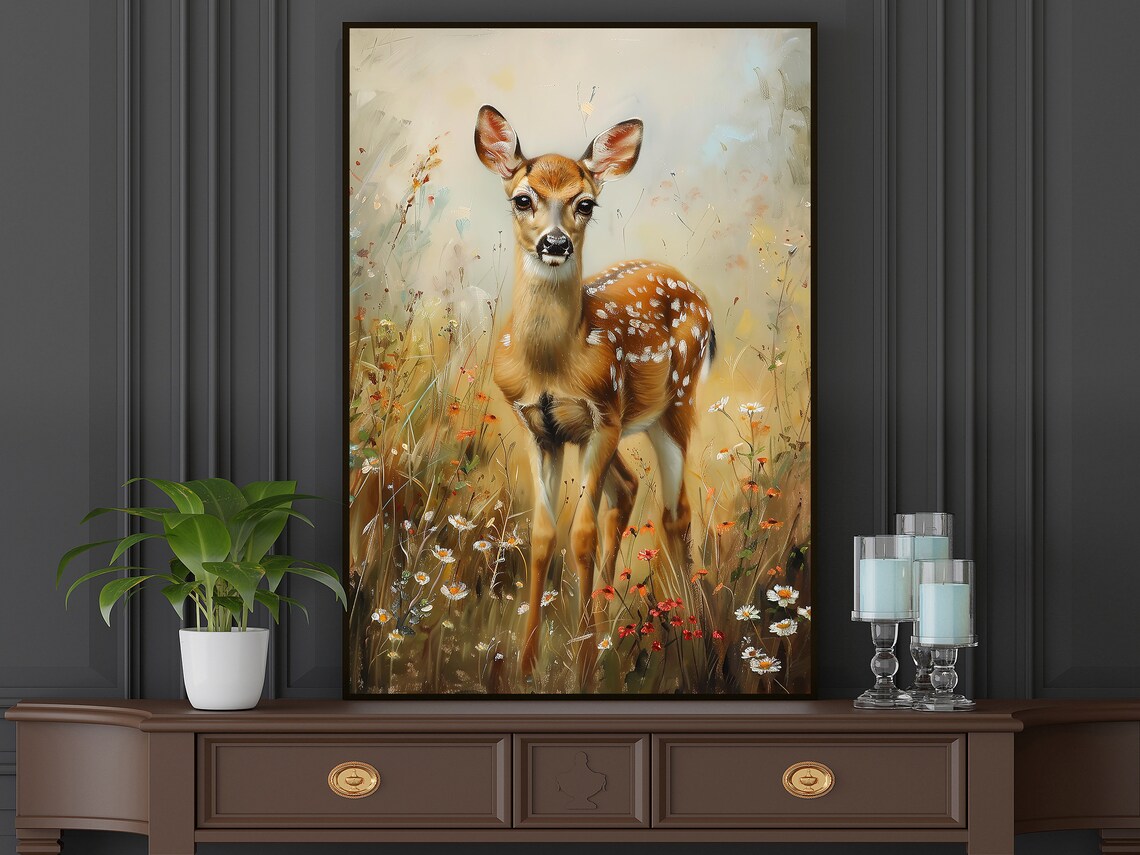 Vintage Deer In The Flowers Garden Painting Cottage Deer Print Deer Print Animal Poster Print Wild Animal Wall Art - Image 5