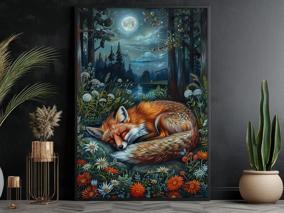 Wild Fox Sleeping In Forest Poster Print
