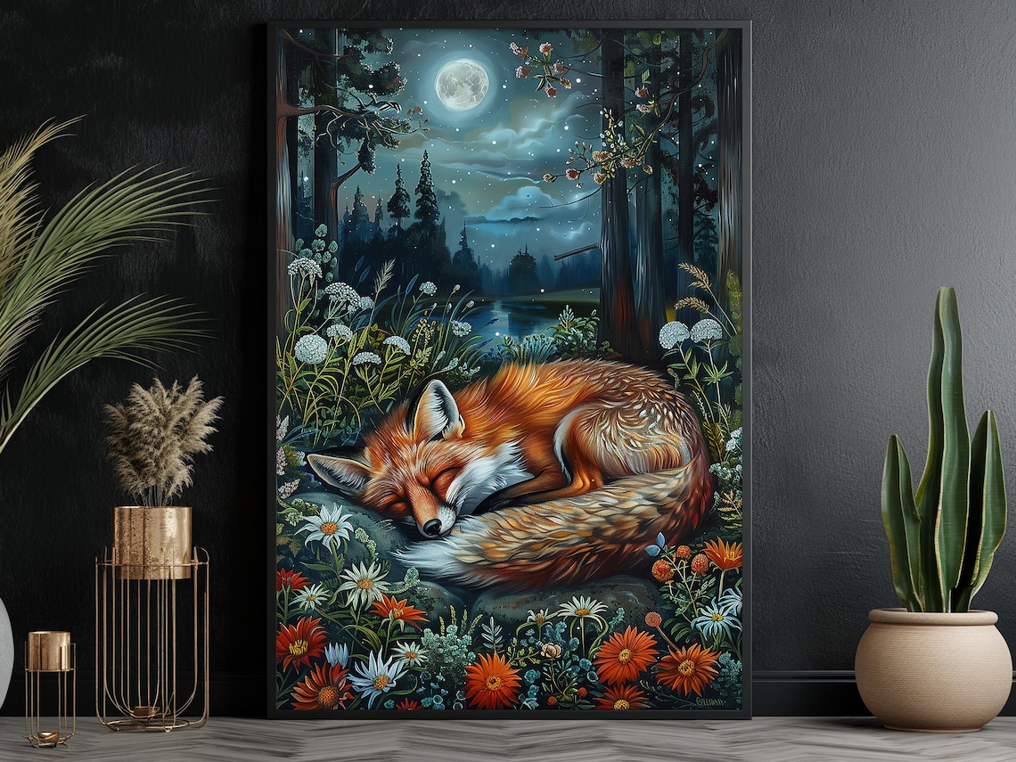 Wild Fox Sleeping In Forest Poster Print