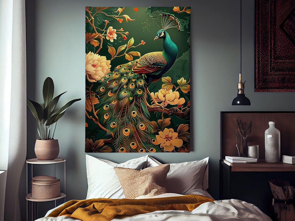Vintage Peacock Art Print, Cottage Animal Poster - Image 2