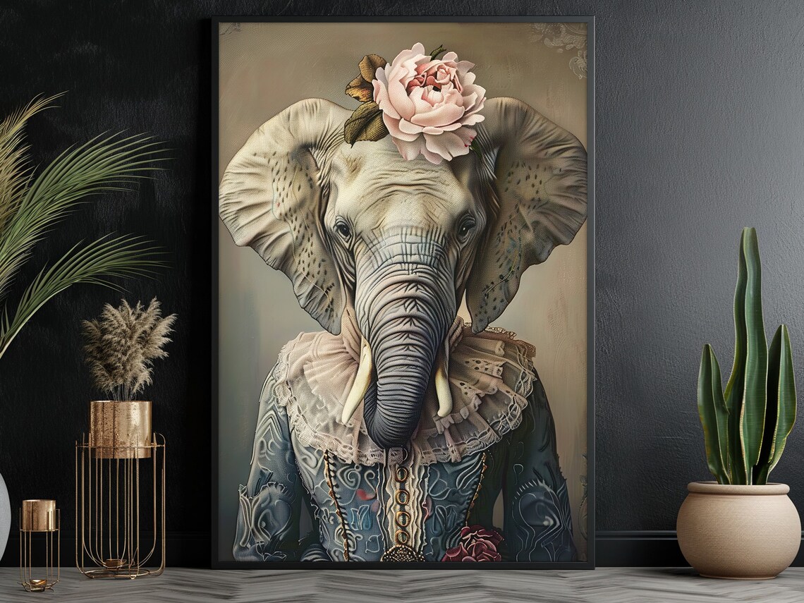 Vintage Renaissance Elephant Art Print, Retro Decor - Image 3