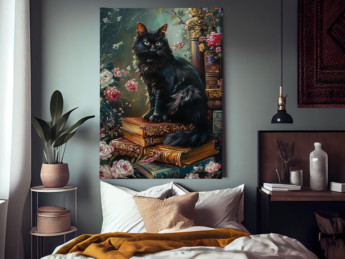 Matisse-Inspired Black Cat on Magic Books Print - Image 3